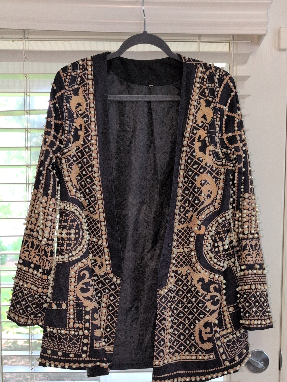 Embellished Black and Gold Beaded Open Jacket